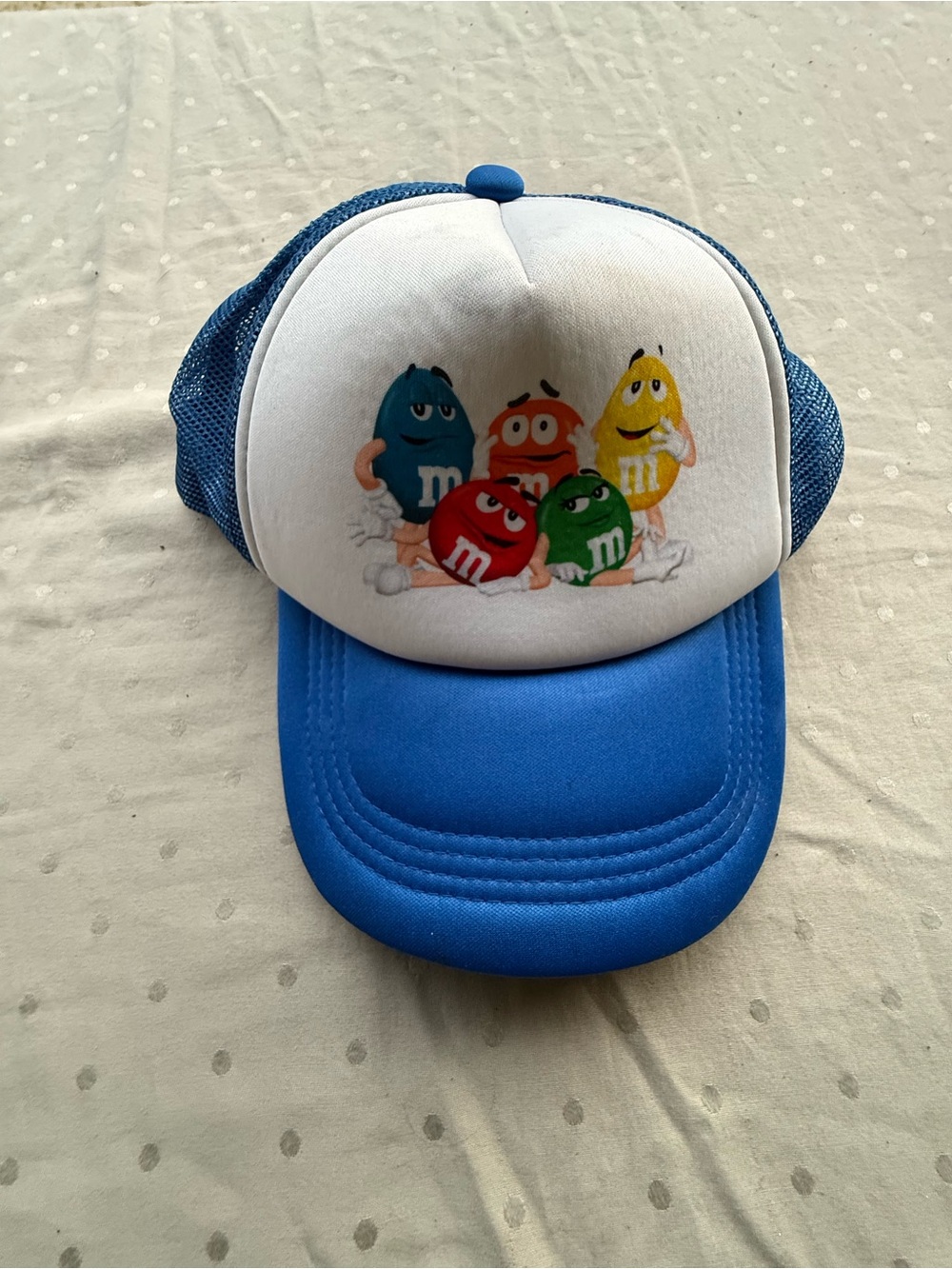 M&M'S Blue Trucker Hat with Red, Green, Yellow, Orange Characters